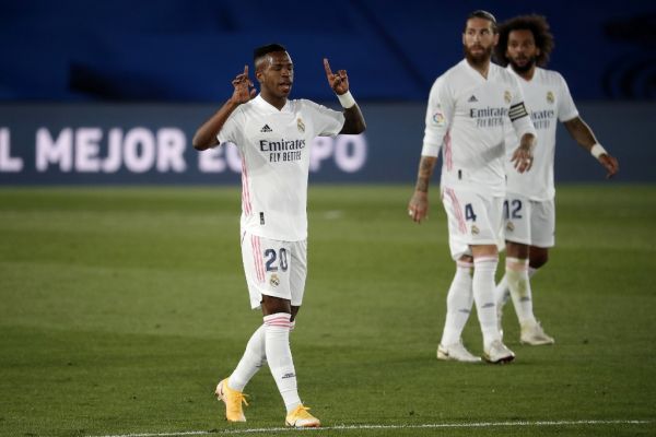 Vinicius Junior of Real Madrid celebrates after scoring a goal during the La Liga soccer match between Real Madrid and Real Valladolid at Alfredo Di Stefano Stadium in Madrid, Spain on September 30, 2020. PHOTO | AFP