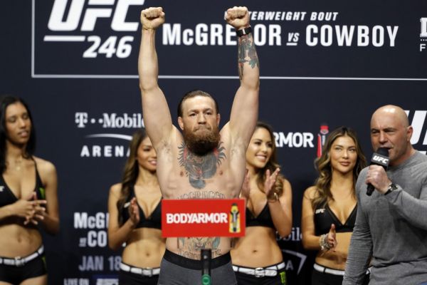 Welterweight fighter Conor McGregor poses during a ceremonial weigh-in for UFC 246 at Park Theater at Park MGM on January 17, 2020 in Las Vegas, Nevada. McGregor will face Donald Cerrone at UFC 246 on January 18 in Las Vegas. PHOTO | AFP