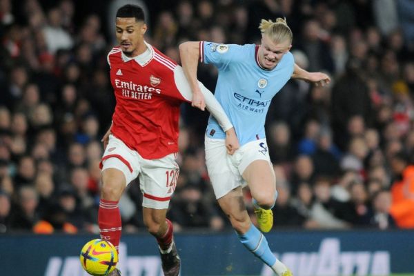 William Saliba against Erling Haaland. PHOTO| AFP
