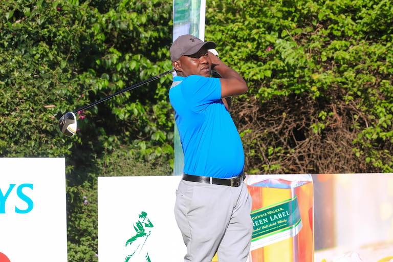 Windsor Golf Club's David Opati follows his tee shot during round two of the fifth leg of the Safari tour played at the Muthaiga Golf club on Monday, January 13, 2019. PHOTO/Courtesy