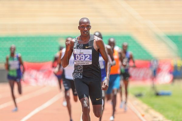 World silver medalist Timothy Cheruiyot on his way to winning men’s 1500m category at the Athletics Kenya national trials at Nyayo Stadium in Nairobi on September 14, 2019. PHOTO/ DANCUN SIRMA